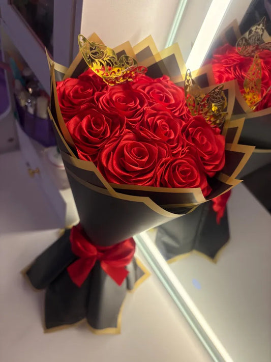 15 count red rose eternal bouquet + butterfly add-ons! (customizable colors + add-ons)